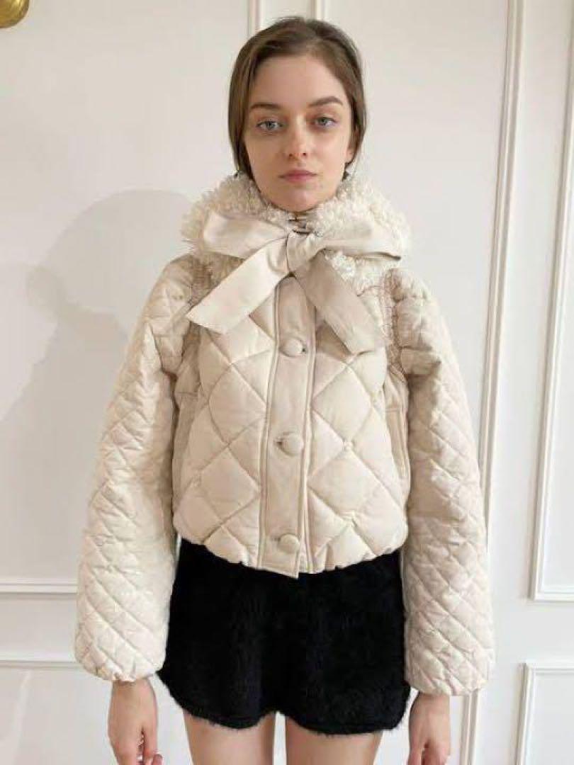 fur ribbon quilting short down coat