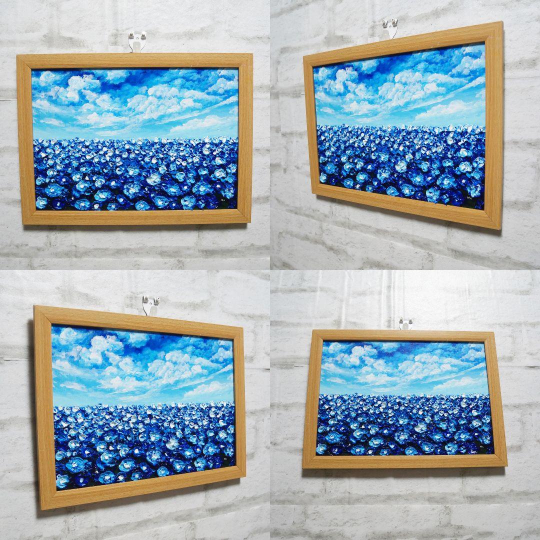油絵 油彩 油彩画 絵 絵画【青空と雲のネモフィラ】
