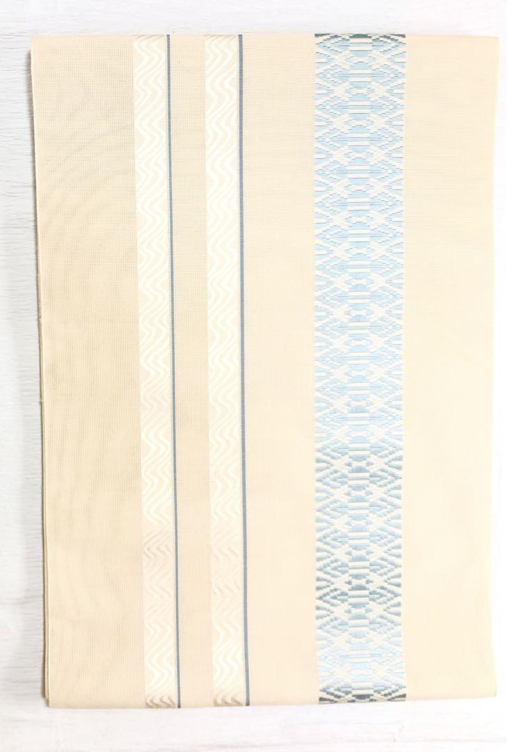 【美品　夏物】名古屋帯　本築博多　紗献上　波　松葉　帯幅31 帯丈362