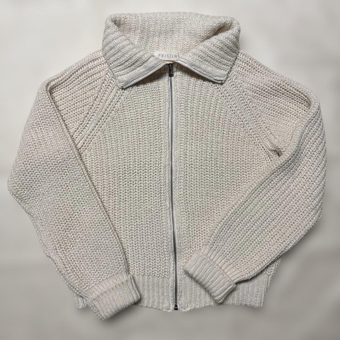 新品　PRISTINEプリスティン　ニットブルゾン　オーガニックコットン　白　M