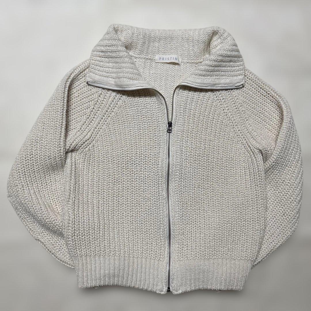 新品　PRISTINEプリスティン　ニットブルゾン　オーガニックコットン　白　M