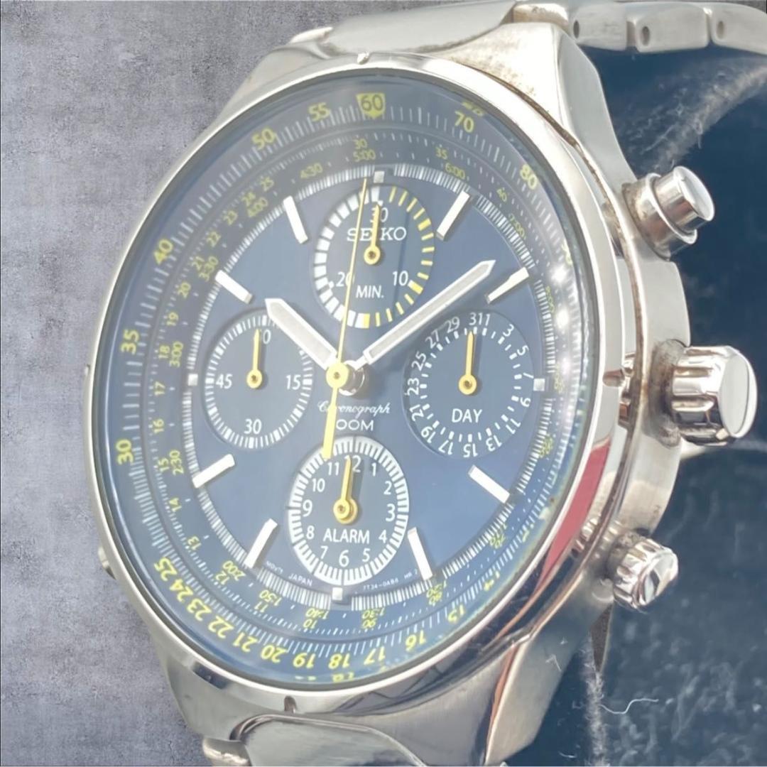 SEIKO 7T34-0AA0 パイロットウォッチ クロノグラフ デイト