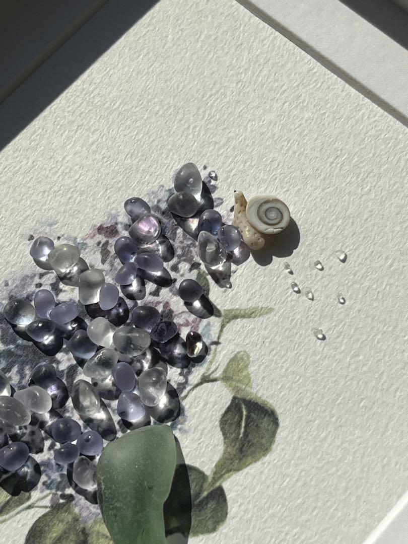 シーグラスアート 紫陽花とカタツムリ yumeme様 ハンドメイド