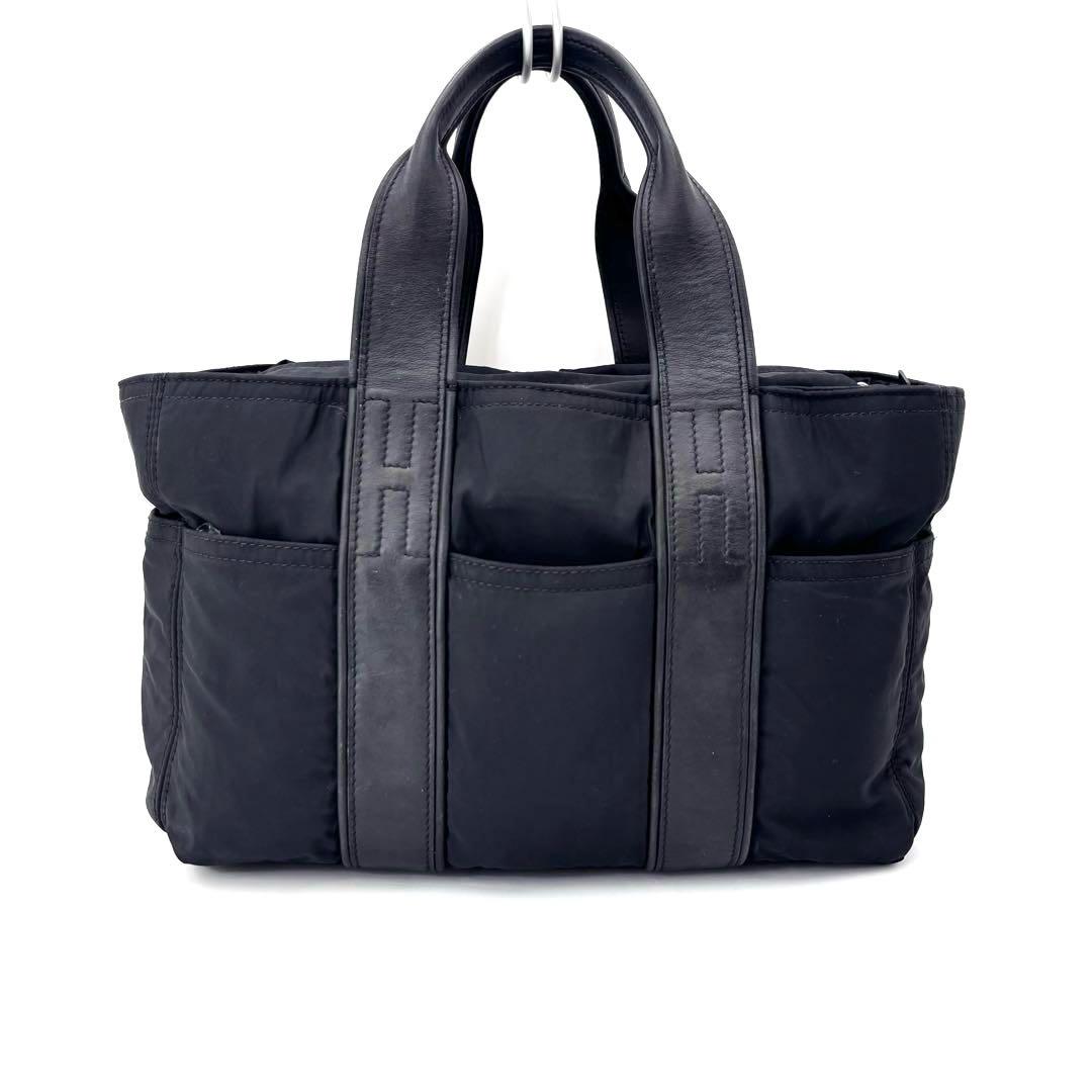 △HERMES アカプルコPM トートバッグ ブラック レザー 黒 ミニトート エルメス アカプルコ PM トートバッグ Hermes バッグ ナイロン