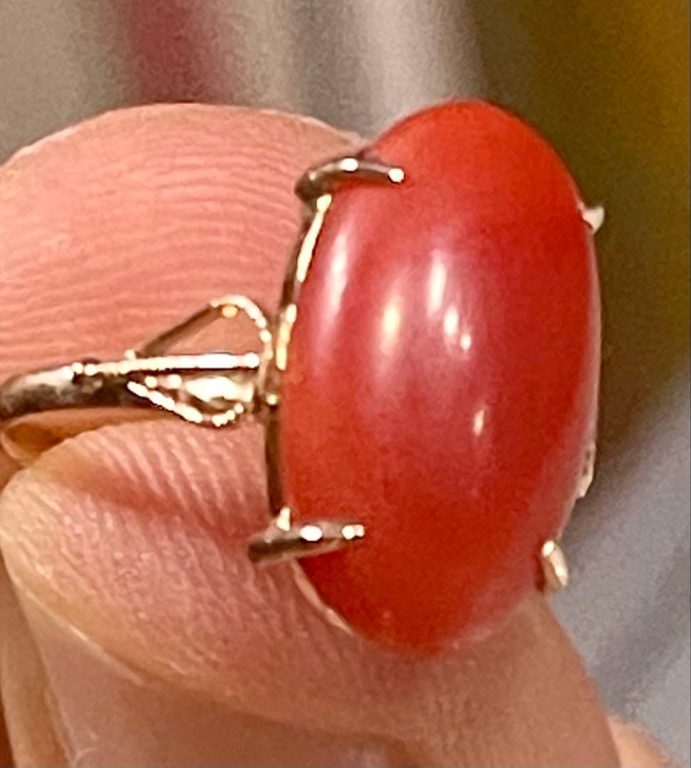赤いコーラルリング 珊瑚 18K金 ゴールド オーバルカット CORAL K18