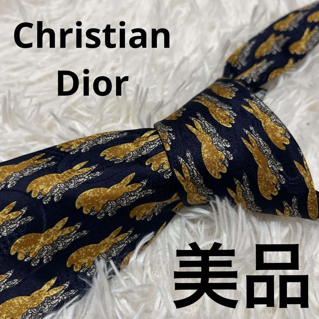 希少 Christian Dior ウサギ柄ネクタイ ネイビー系 正規品