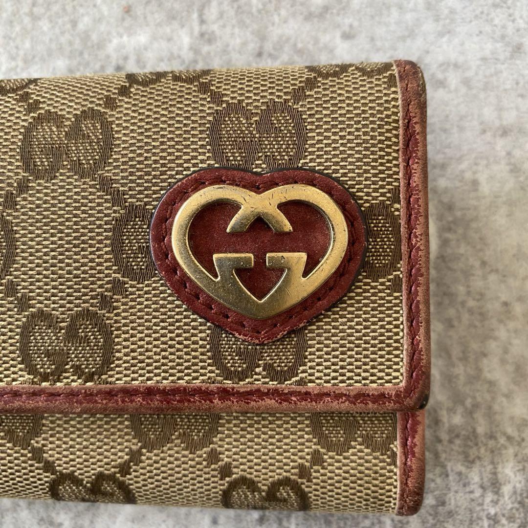 【美品】グッチ 長財布 GGキャンバス ラブリーハート ラウンドファスナー GUCCI グッチ ラブリーハート GGキャンパス 長財布 GGキャンバス