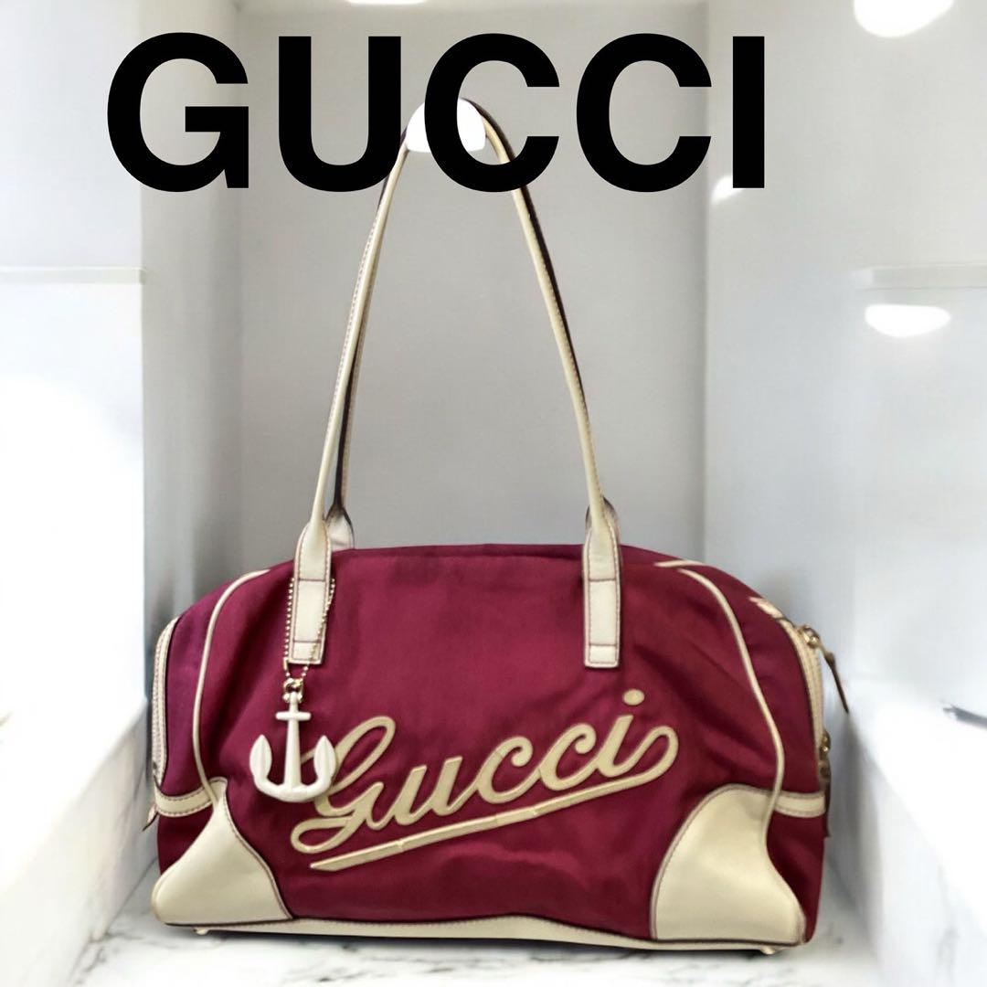 【GUCCI 】スポーツバッグ　キャンバスレザー【ボルドー】