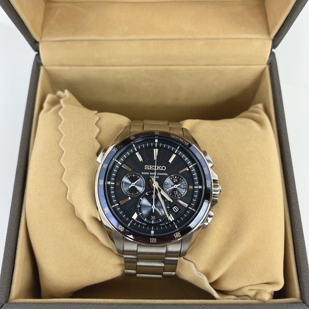 美品】電波ソーラー 希少 セイコー ブライツチタン クロノグラフ ネイビー