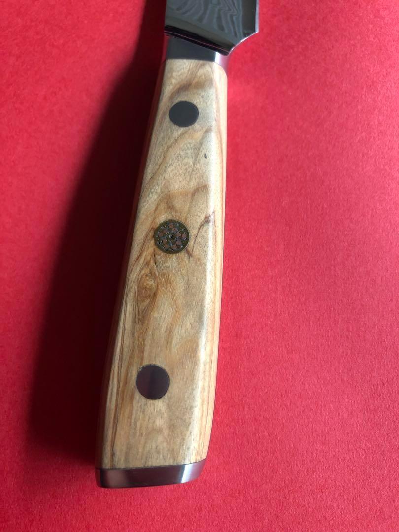 V金10号67層ダマスカスペティナイフ130mm オリーブウッド柄
