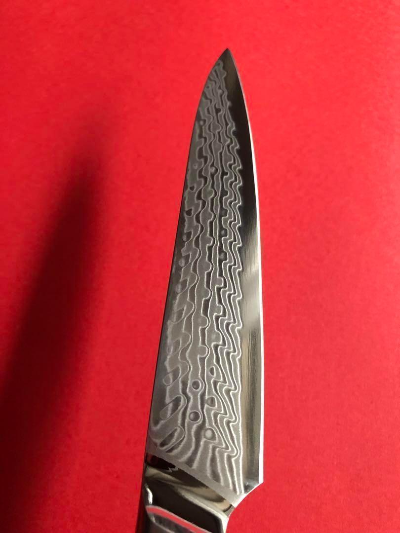 V金10号67層ダマスカスペティナイフ130mm オリーブウッド柄