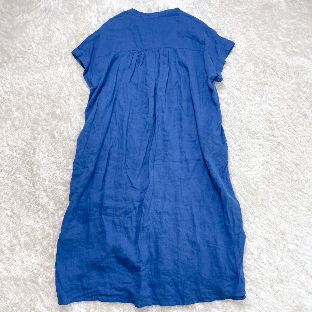 イネド フレンチリネン キーネック ロング シャツワンピース
