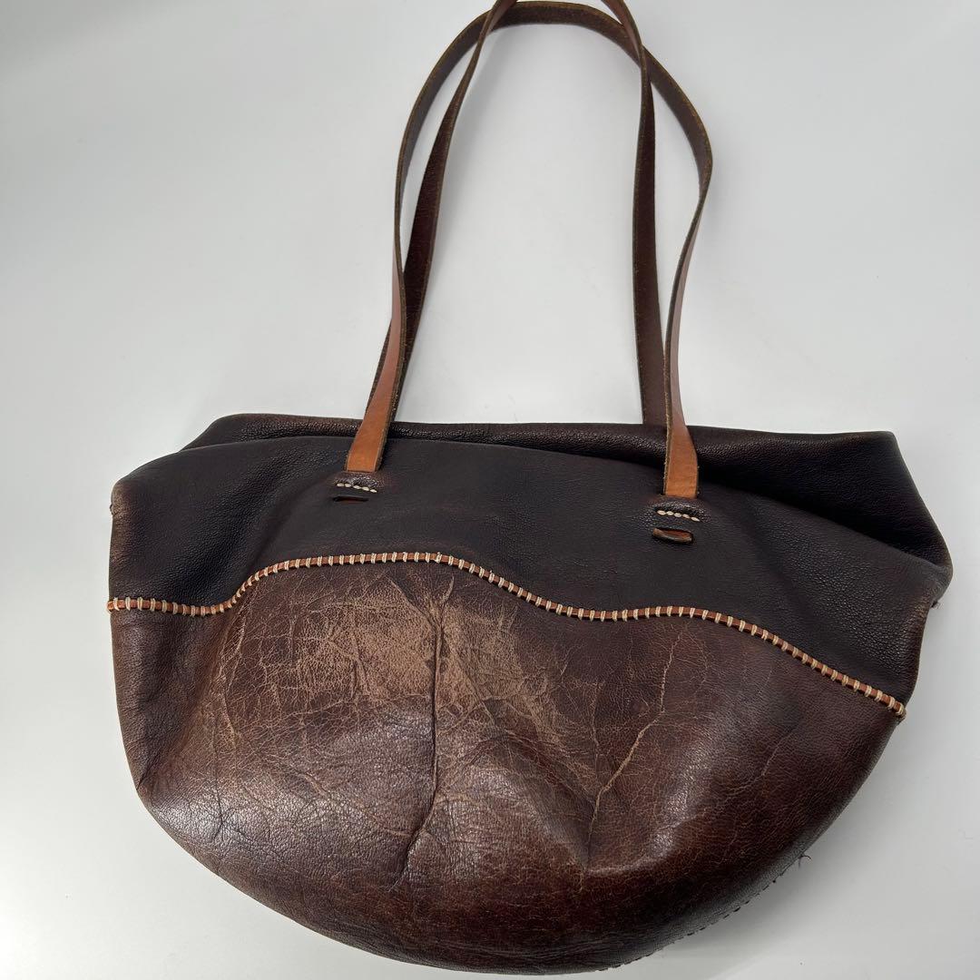 レア✨良品✨アンリークイール ビーズ 刺繍 トートバッグ レザー 肩掛け 茶 レア✨良品✨アンリークイール ビーズ 刺繍 トートバッグ レザー 肩掛け 茶