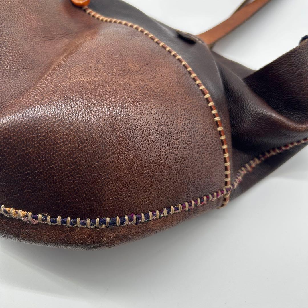 レア✨良品✨アンリークイール ビーズ 刺繍 トートバッグ レザー 肩掛け 茶 レア✨良品✨アンリークイール ビーズ 刺繍 トートバッグ レザー 肩掛け 茶