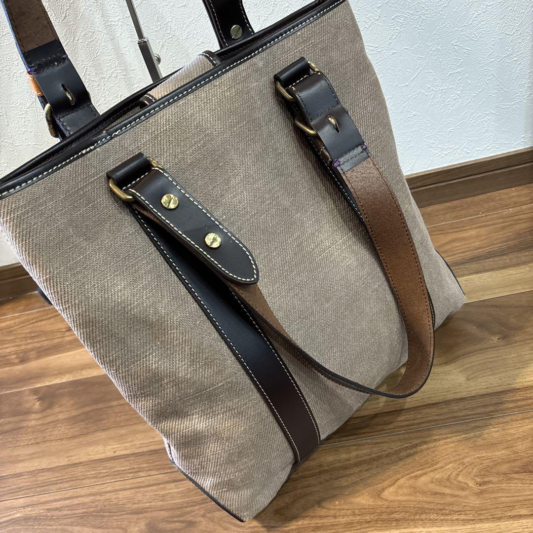 Paul Smith ポールスミス トートバッグ 高密度 麻キャンパス 本革製