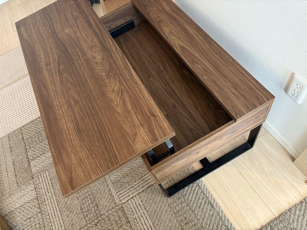 昇降式 2WAY テーブル デスク 収納 コーヒーテーブル