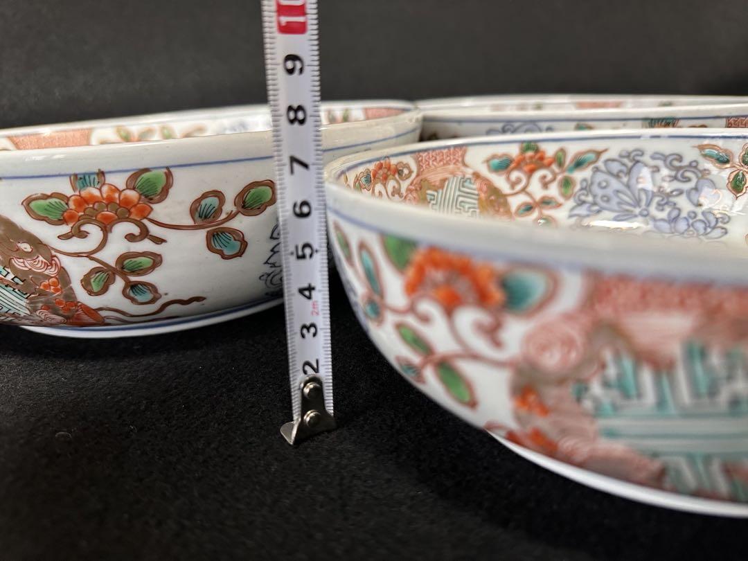 古美術 古伊万里焼 金彩色絵獅子図三組鉢 直径24cm21.5cm19cm 美