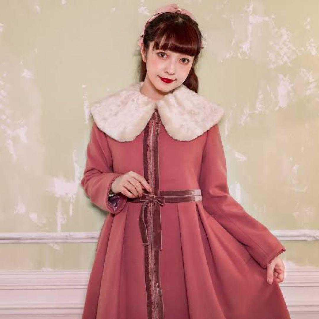 Maria pipi マリアピピ ベルベットリボン ロングウールコート ピンク