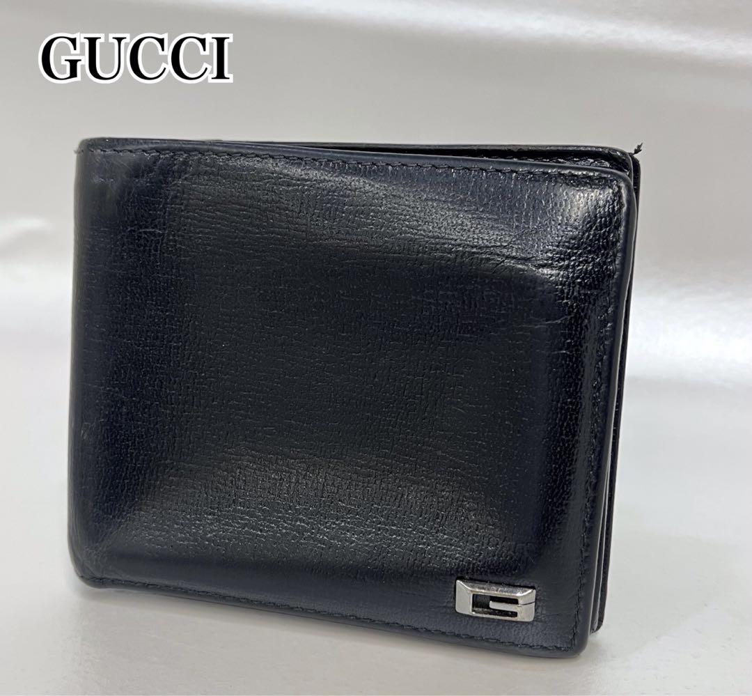 GUCCI グッチ　折財布　二つ折り財布　お札入れ　ブラック　メンズ　Gロゴ