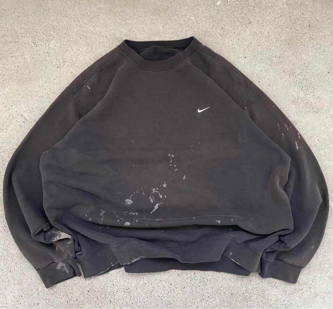 一点物】90s NIKE サンフェード ボロ スウェット ブラック ペンキ