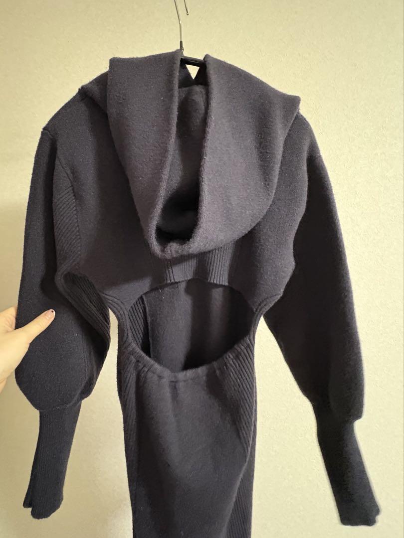 Rosary moon】hoodie knit dress ネイビー