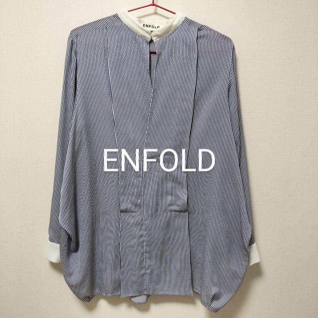 ENFOLD エンフォルド　スタンドカラー　スキッパーブラウス　オーバーシャツ