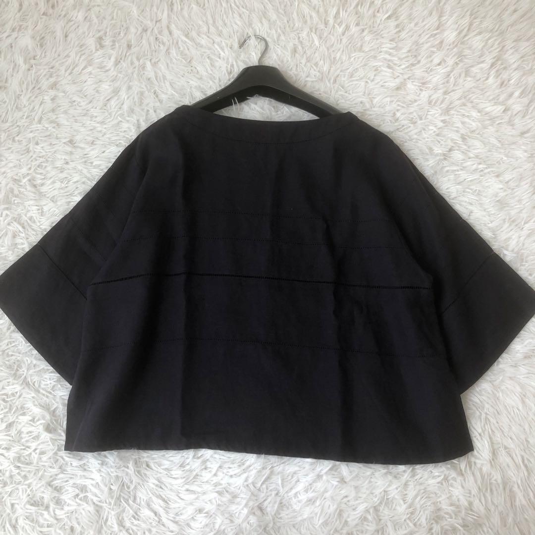 極美品 ギャルリーヴィー 24SSリブコンビフレンチリネン ボートネックシャツ 極美品 ギャルリーヴィー 24SSリブコンビフレンチリネン ボート