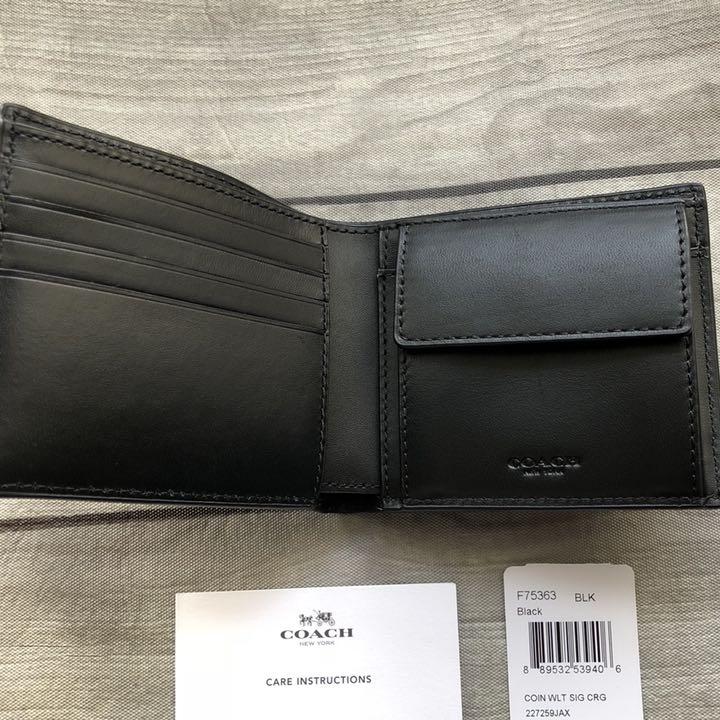 COACH コーチ メンズ 折り財布 シグネチャー エンボス 黒色