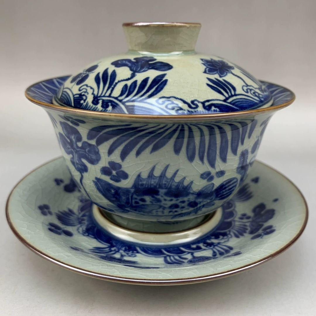 景徳鎮 陶磁 青花蝦趣図茶杯 湯呑 茶器 陶磁器 現代工芸品 美術品 f-20-1m_1.jpg