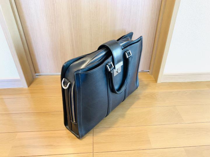 万双 ブライドル シングル天ファスナー ネイビー ビジネスバッグ