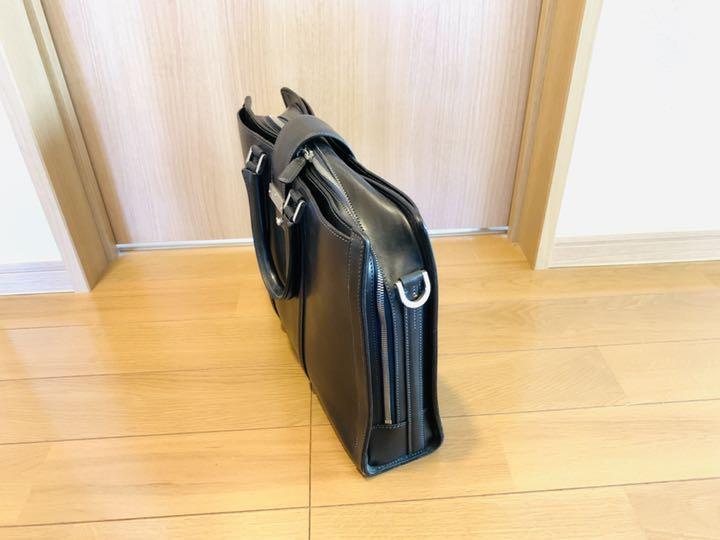 万双 ブライドル シングル天ファスナー ネイビー ビジネスバッグ