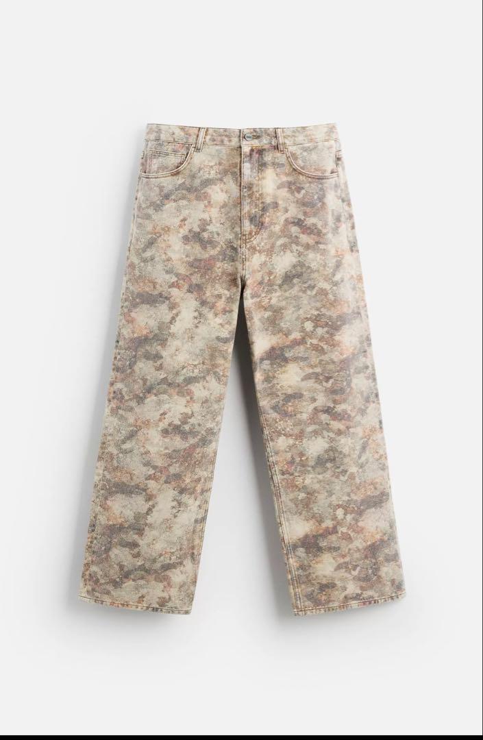 ZARA コントラストプリントパンツ XL デニム ペインターパンツ ミリタリー