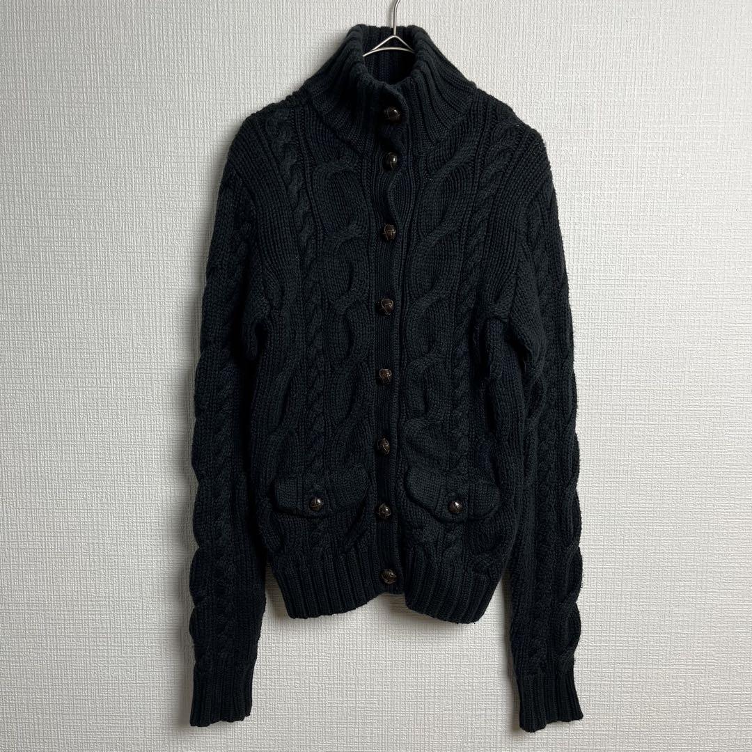 925 肉厚ケーブル編み高襟黒RALPHLAUREN上質大人映え逸品Mサイズ