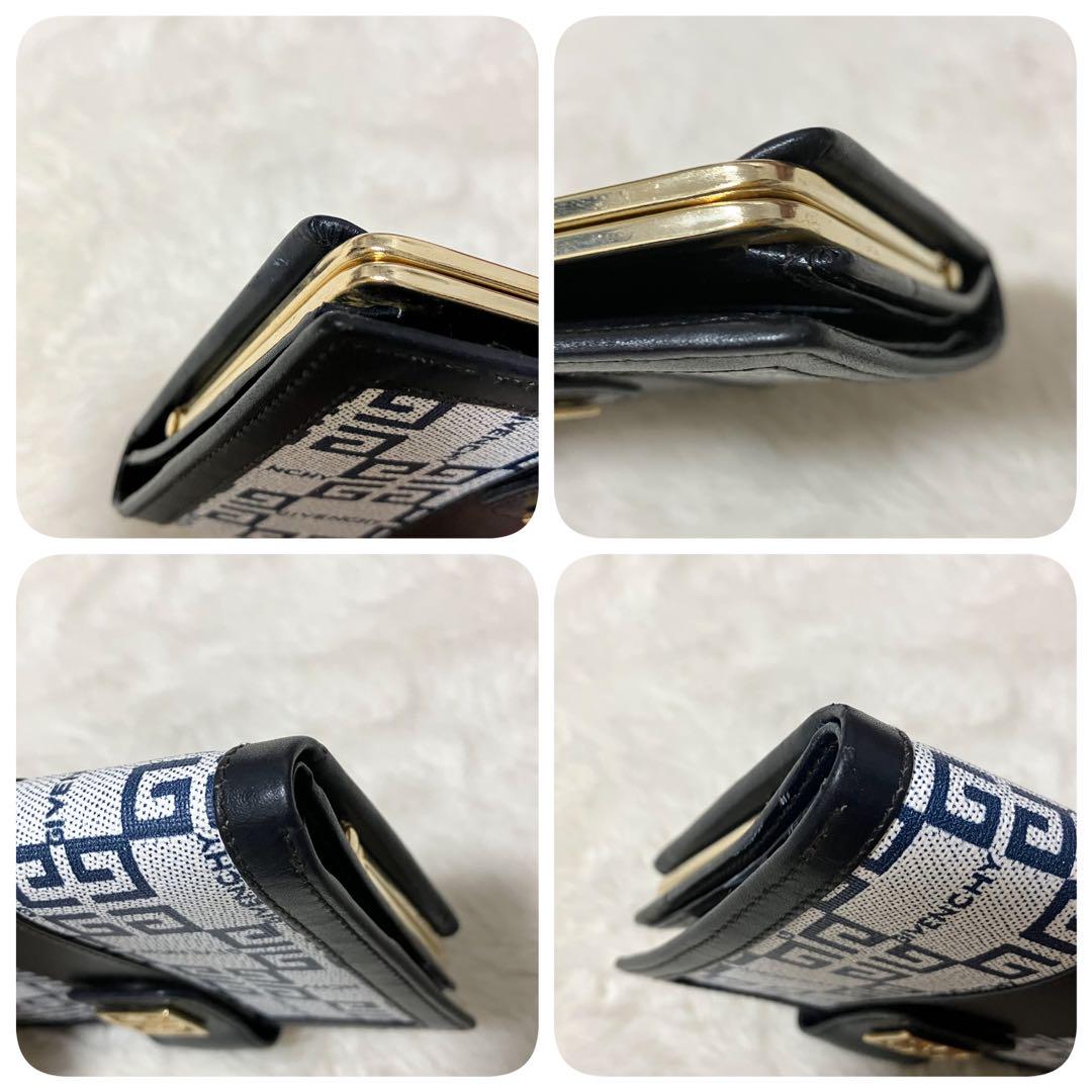 未使用品✨　ジバンシー　4Gロゴ　ゴールド金具　ネイビーレザー　折り財布 美品 GIVENCHY コンパクト 折り財布 がま口 ロゴ ゴールド金具