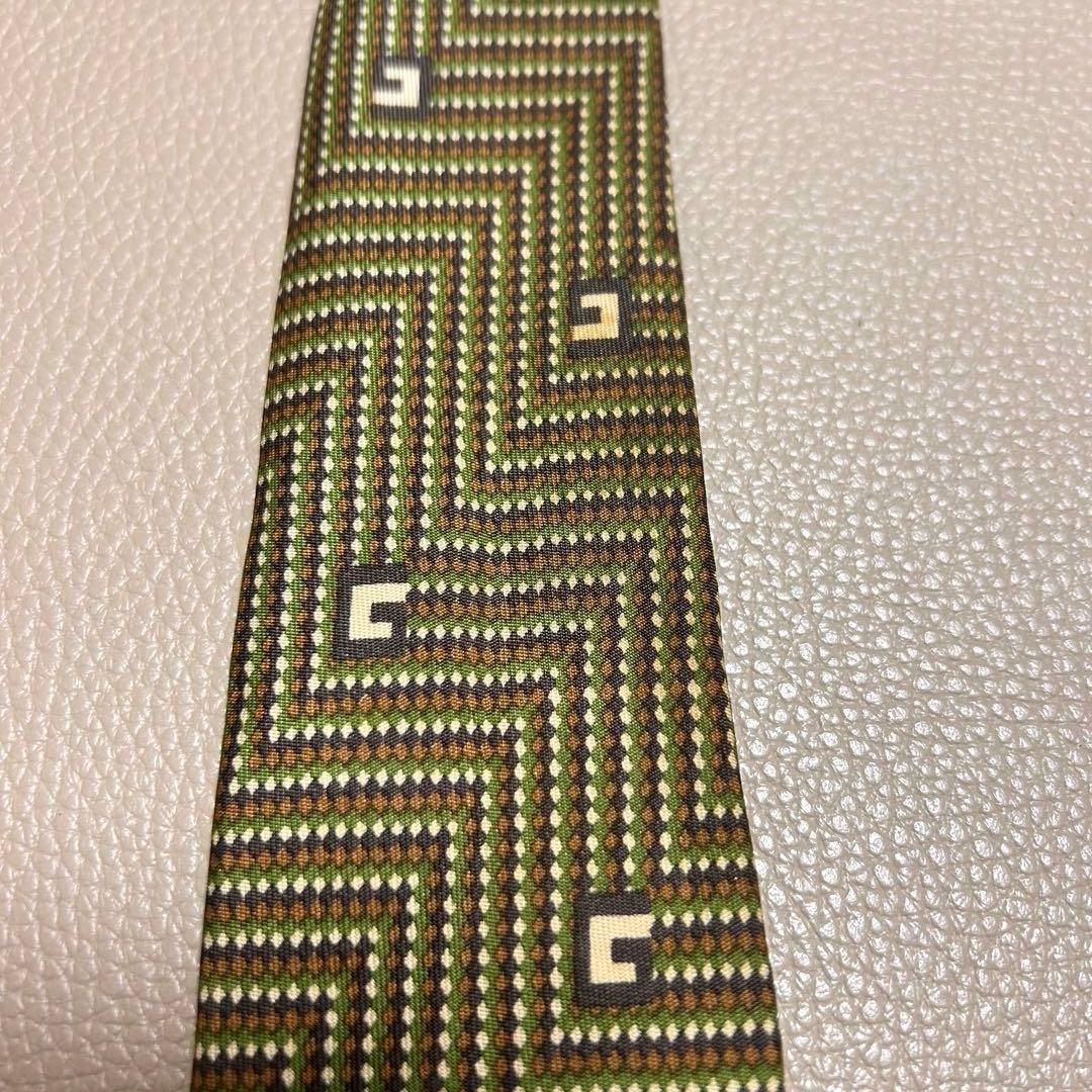グッチ　ネクタイ　GG ストライプ ドット　チェック　グリーン　若草色