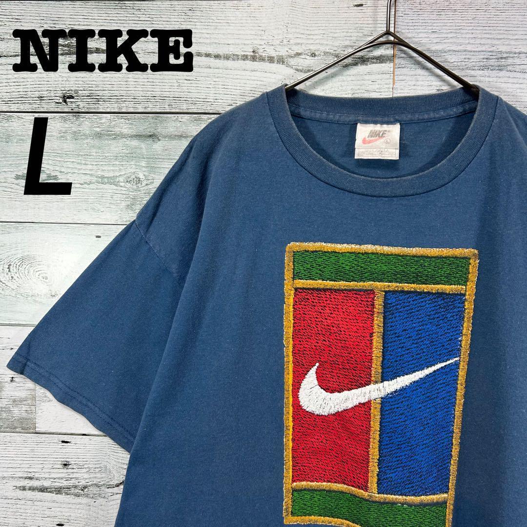 90s NIKE ナイキ テニス Tシャツ 銀タグ Lサイズ ネイビー