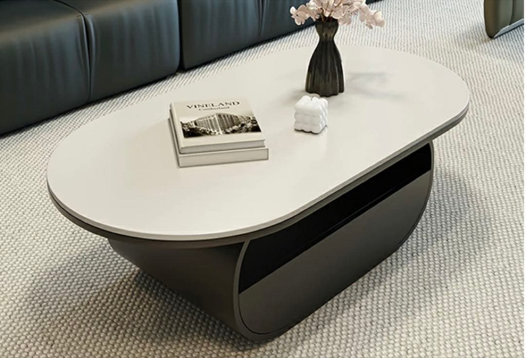 セラミック天板　センターテーブル　（ホワイト×ブラック）