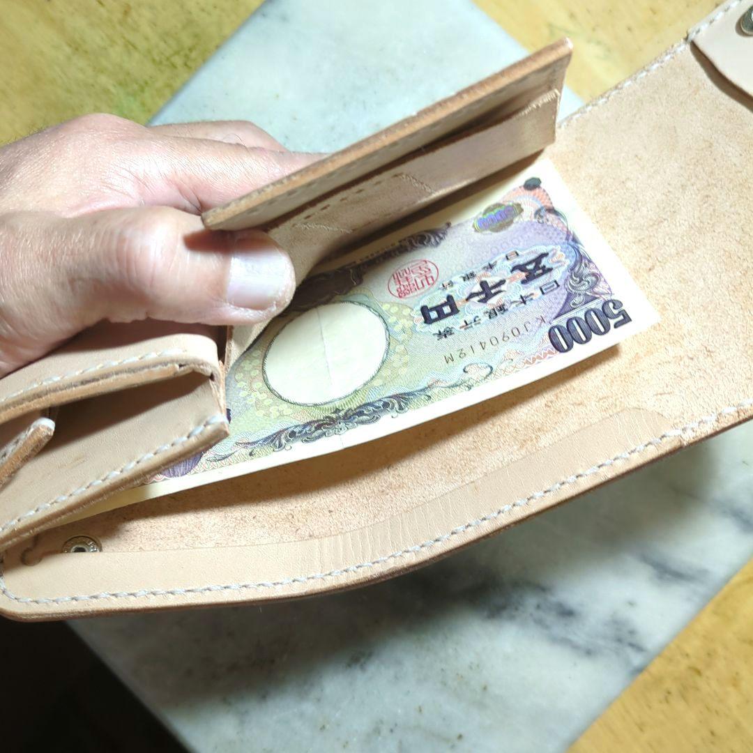 姫路ヌメ革 2つ折り財布 ハンドメイド ショートウォレット キナリ ナチュラル