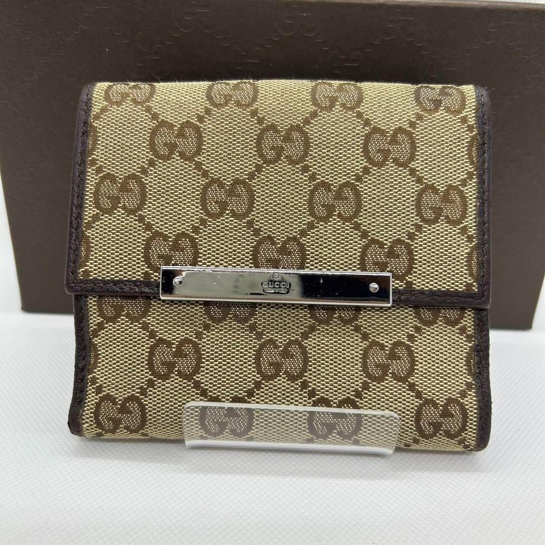 【美品】グッチ 112664 2149 二つ折り財布 コンパクト 小銭入れ 茶
