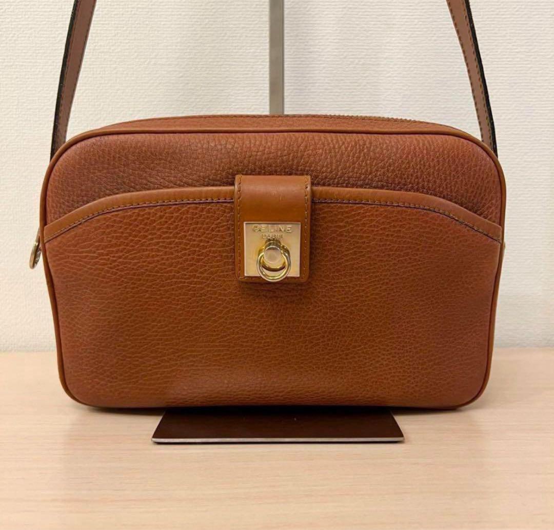 2501-89｜セリーヌ ショルダーバッグ レザー ブラウン ガンチーニ CELINE セリーヌ ガンチーニ レザー ボックス 2way ショルダー