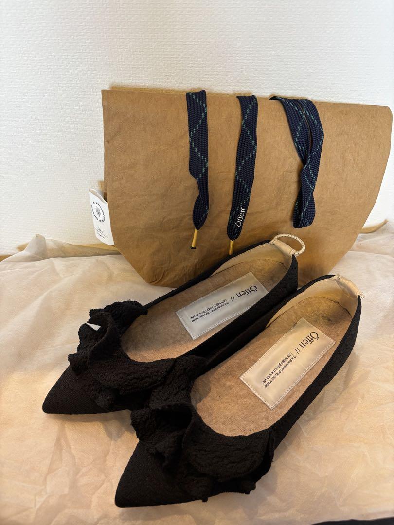 【美品】Offen オッフェン　ポインテッド　フリル　ニットパンプス