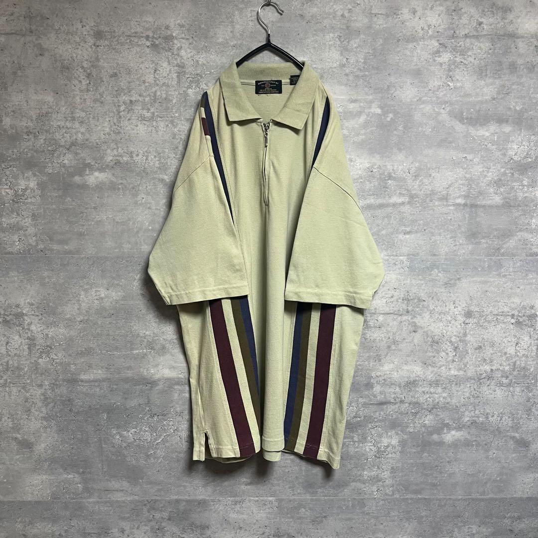 No.1640 VINTAGE 古着 半袖シャツ ハーフジップ ストライプ柄