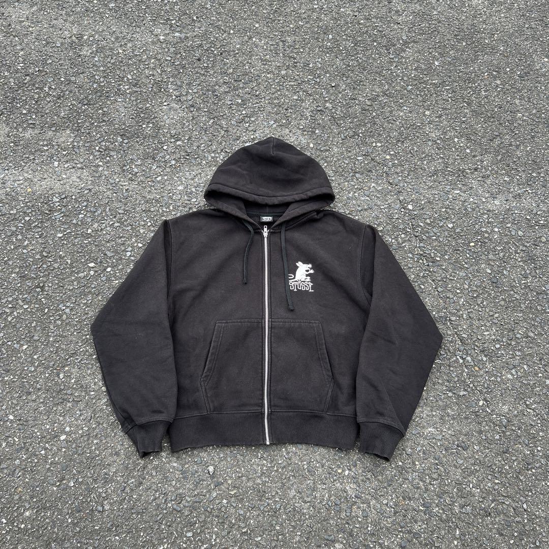 stussy ジップパーカー　ブラック　ラット　肉厚　即完売品　入手困難