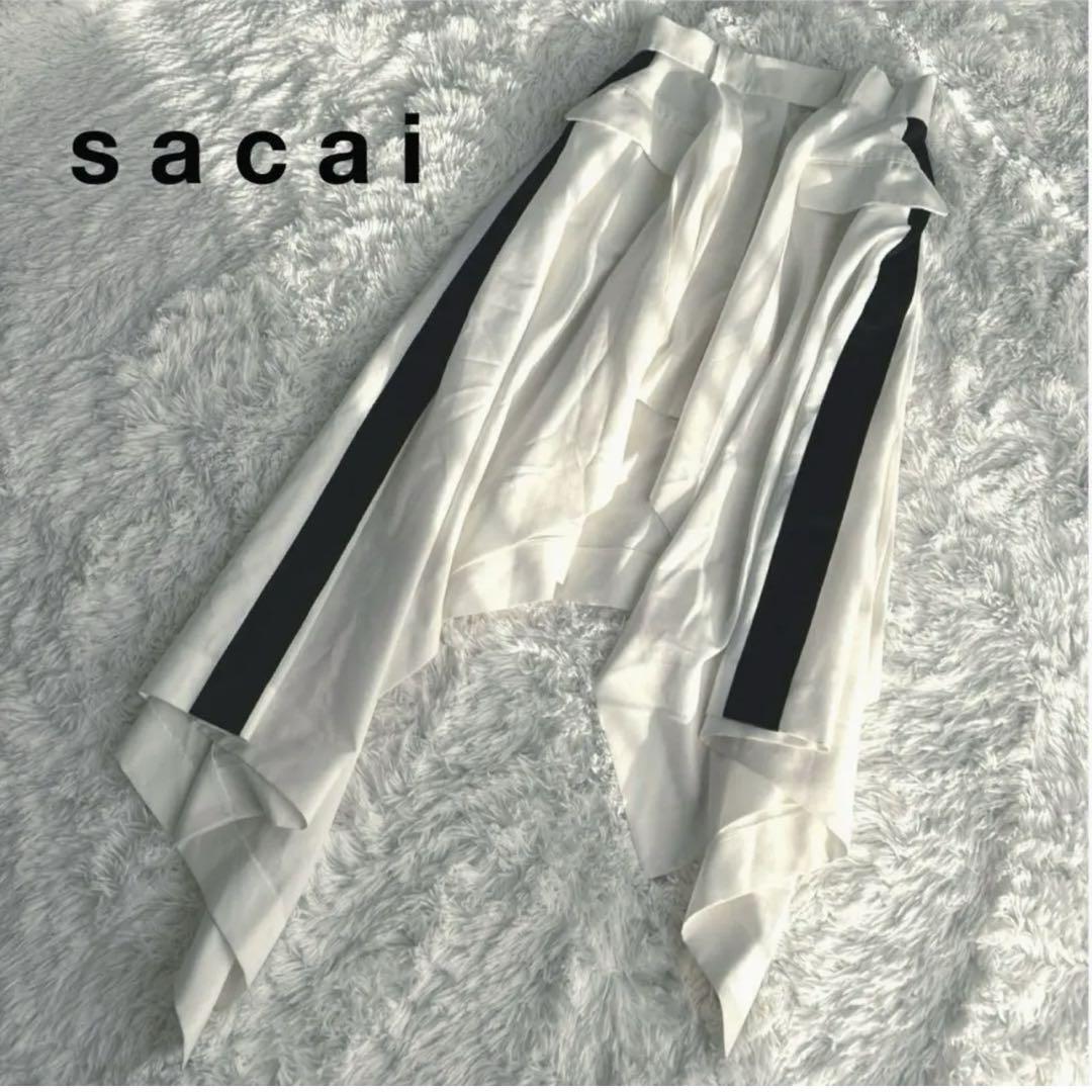 【未使用級】 sacai アシンメトリースカート　ホワイト　サイドライン　高年式