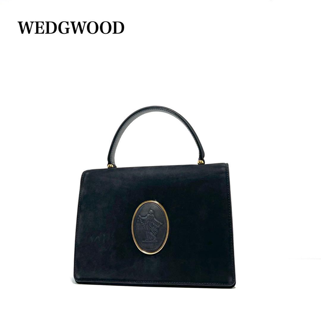 【良品】WEDGWOOD ウェッジウッド/ヌバック地/ゴールド金具 ハンドバッグ