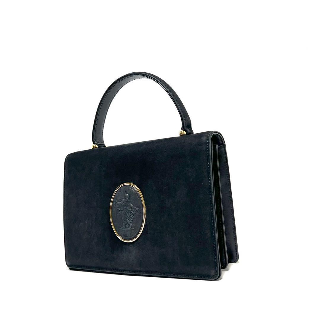 【良品】WEDGWOOD ウェッジウッド/ヌバック地/ゴールド金具 ハンドバッグ