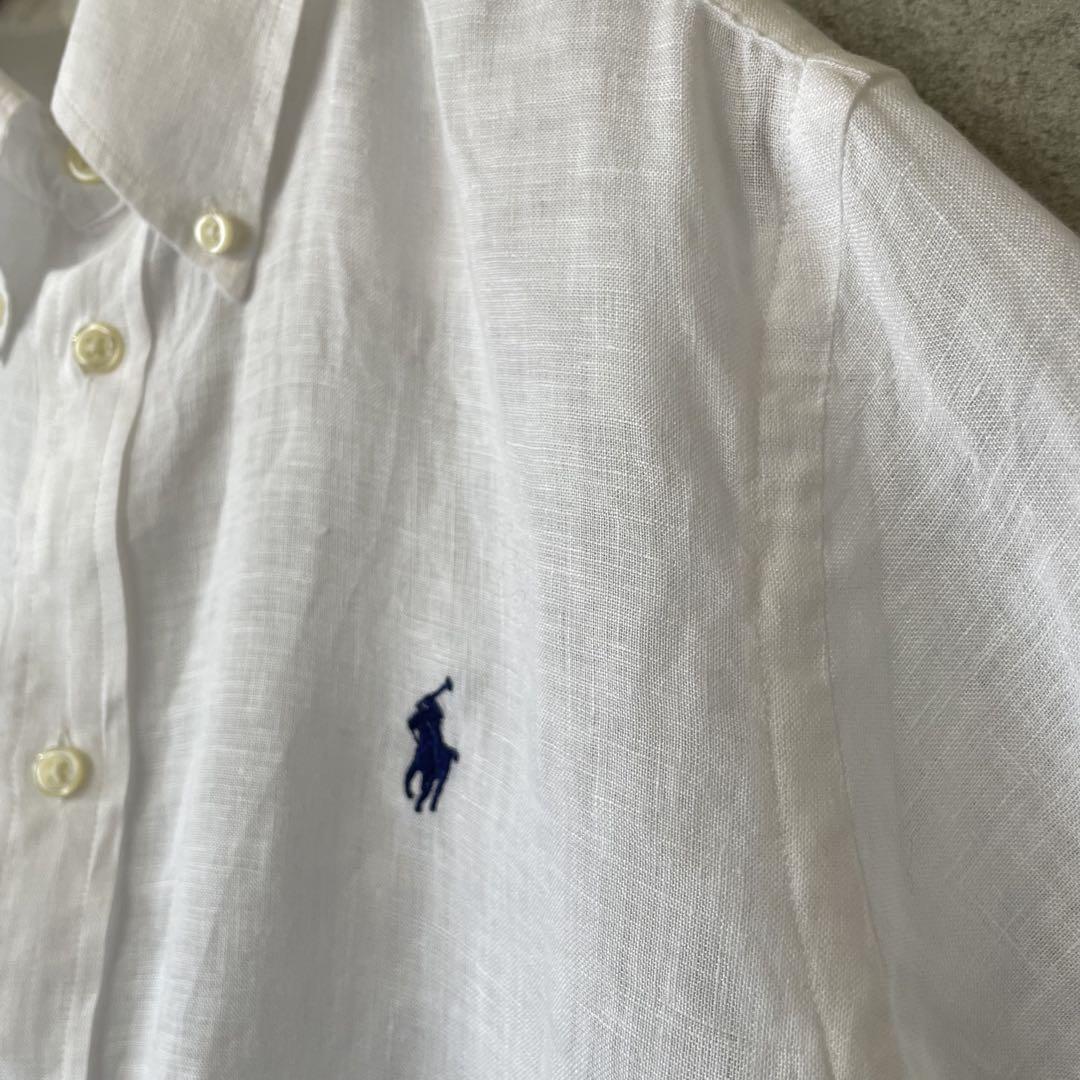 ラルフローレン リネン100% 長袖シャツ ボタンダウン 刺繍ロゴ ポロ