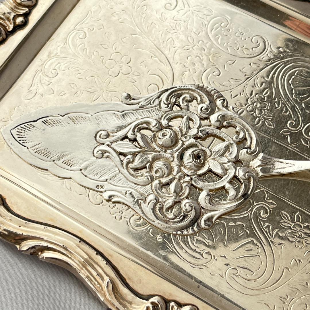 【ドイツ】 薔薇と透かしのケーキサーバー【純銀】ヒルデスハイムローズ 20cm