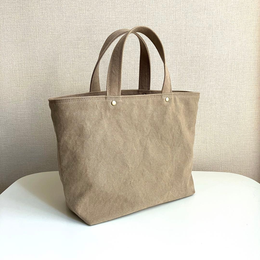 ハンドメイド／帆布トートバッグ ブラウン×ピンクグレー No.241206_4