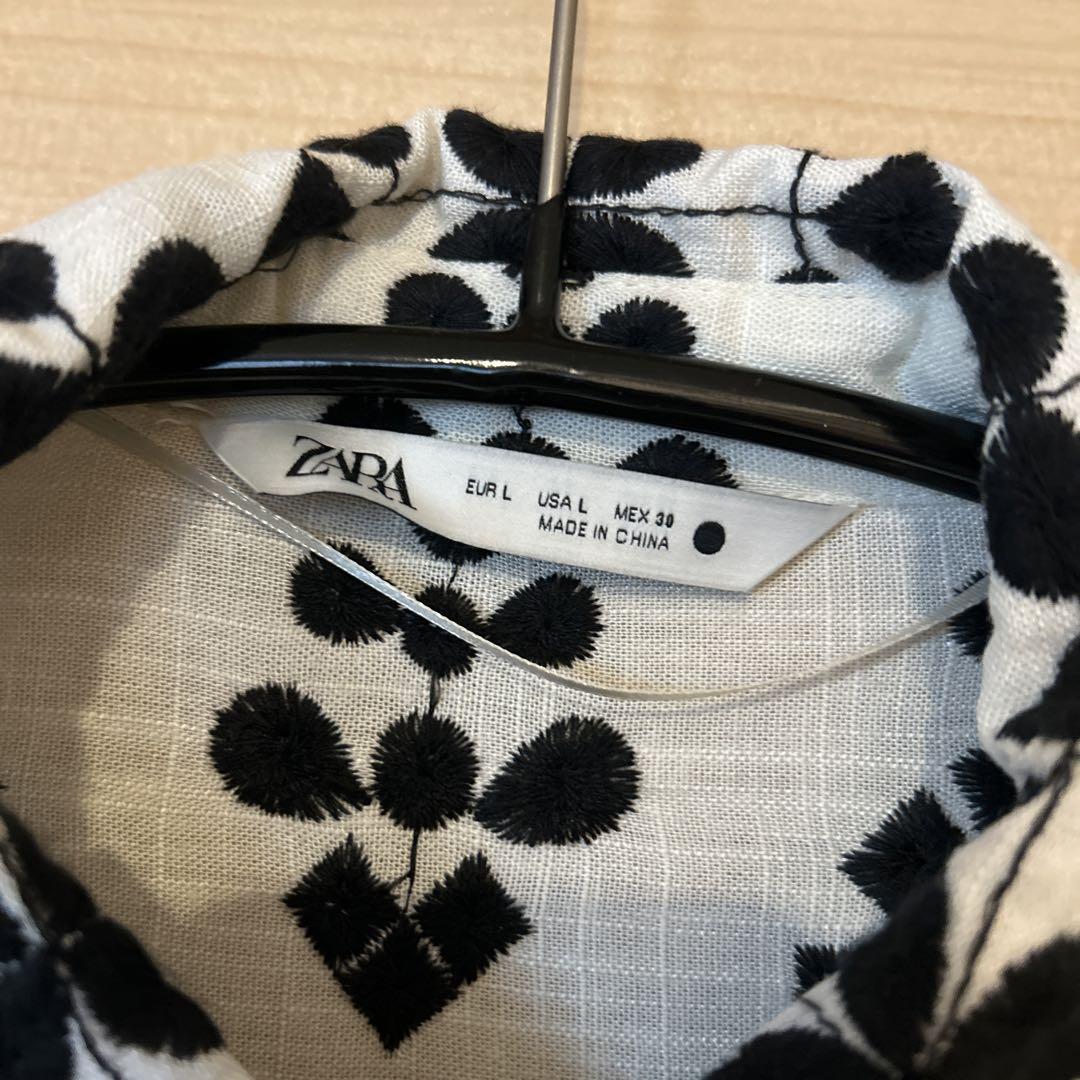 ZARA ZW COLLECTION コントラスト エンブロイダリーシャツ L